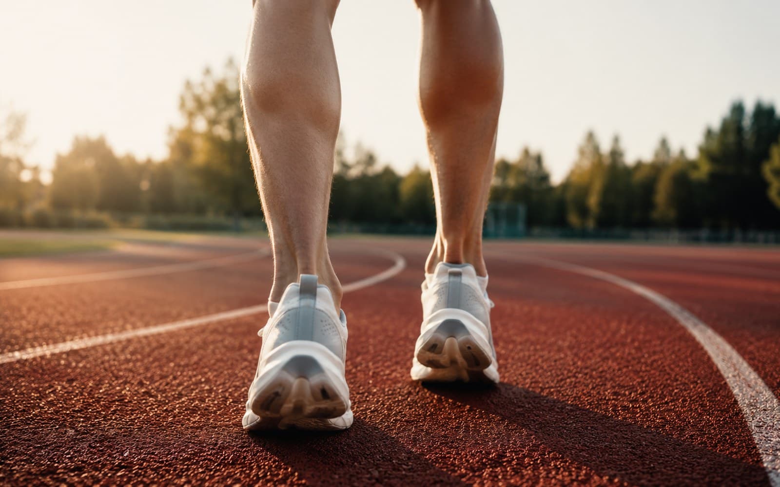 Hardloper van achteren op een atletiekbaan