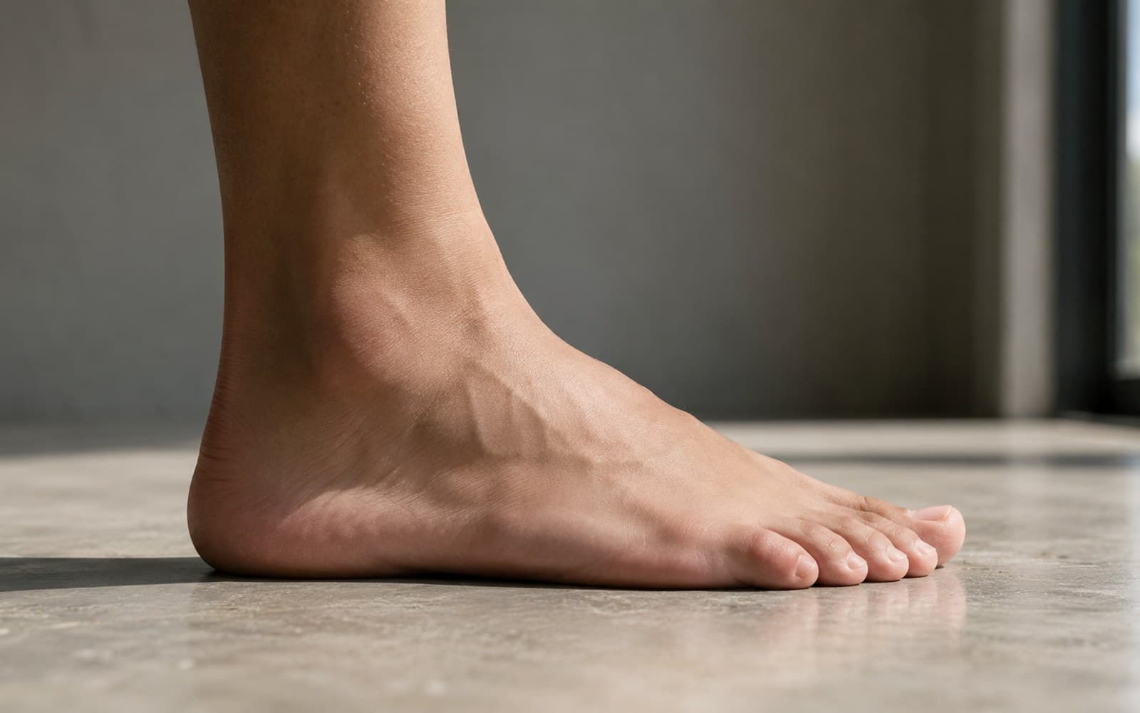 Blote voet die de natuurlijke voetboog toont