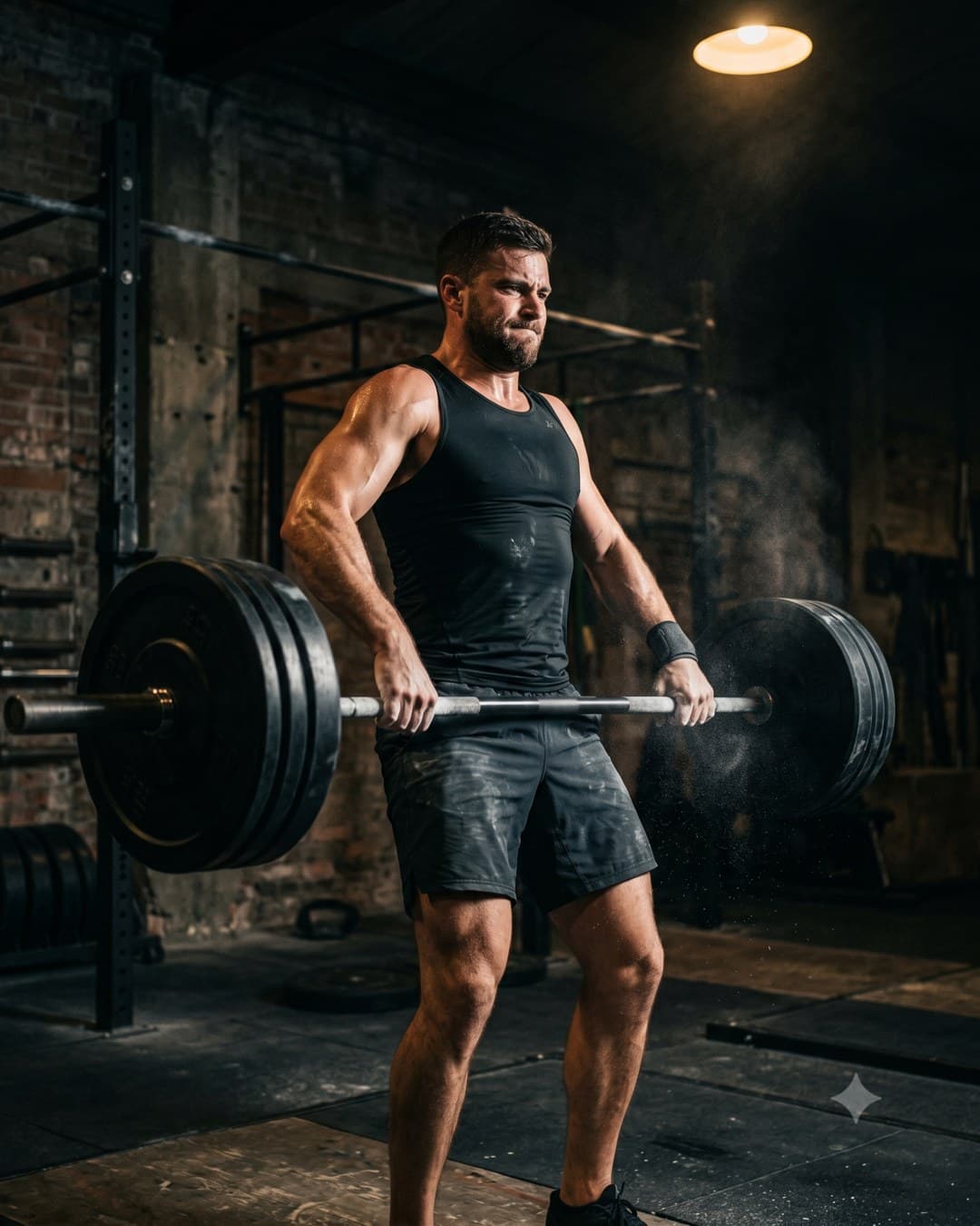 Atleet tijdens krachttraining in een sfeervolle gym